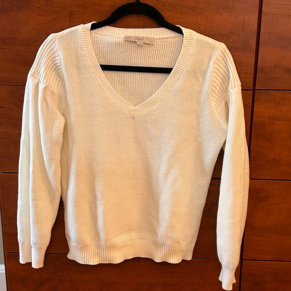 LOFT Cream V-Neck Sweater
